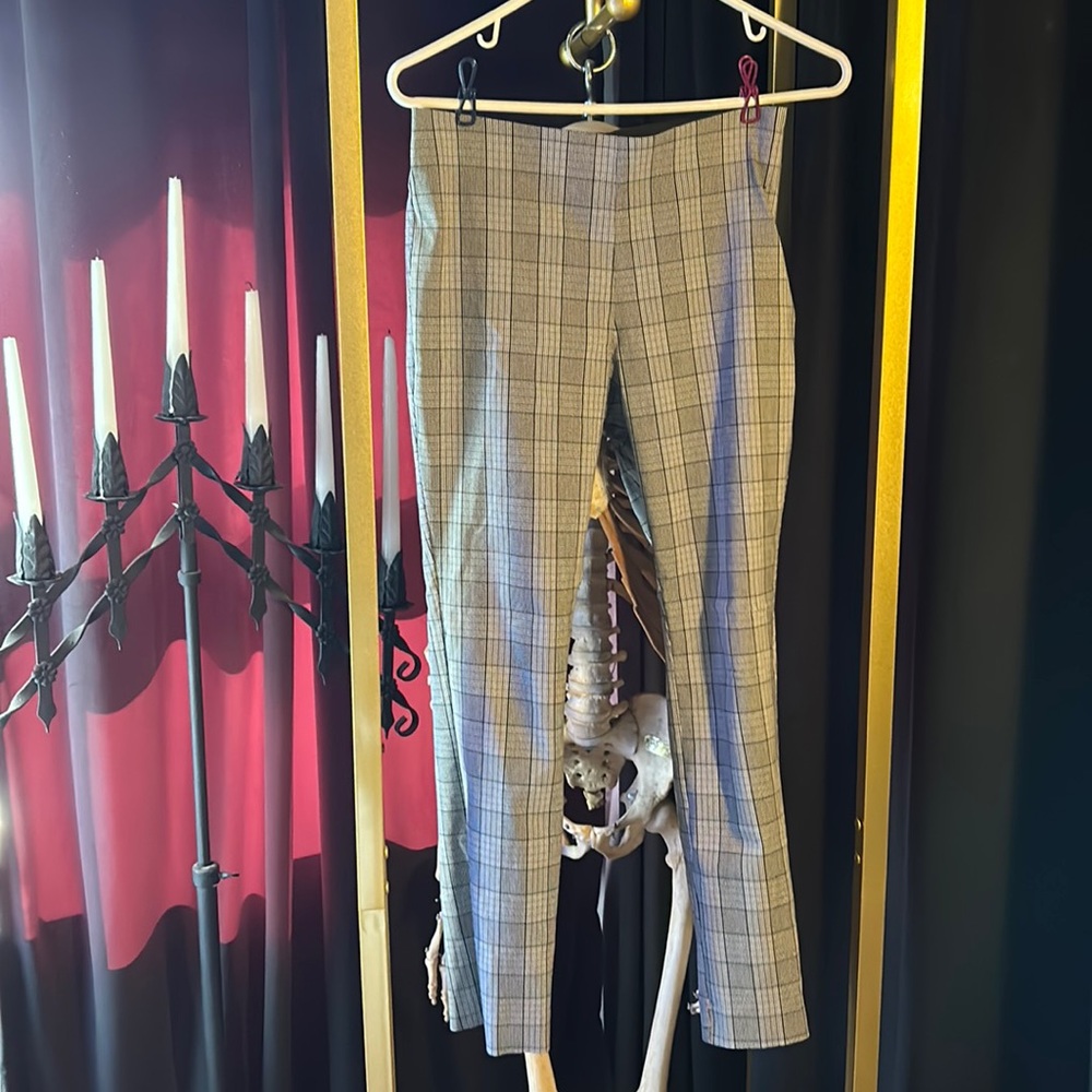 Cropped ankle stretch plaid pant
